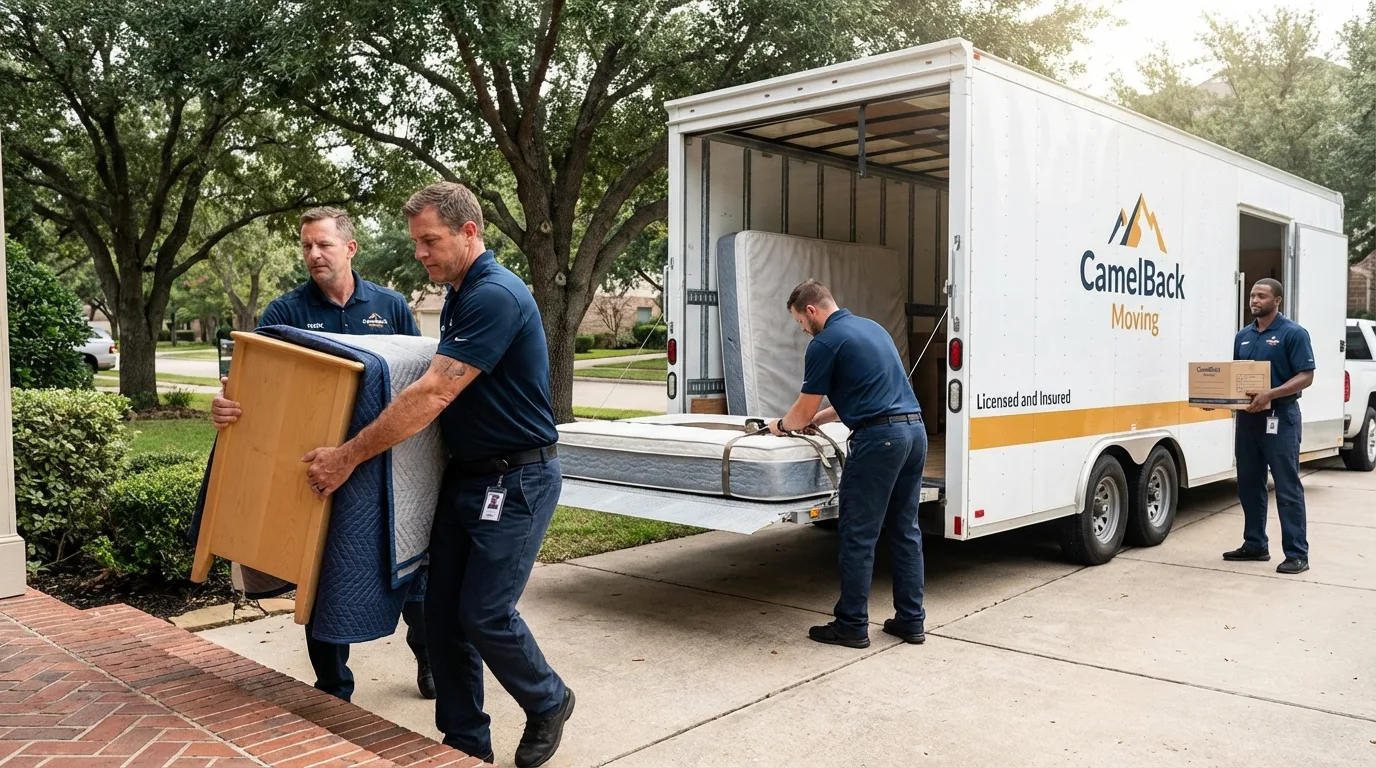 Crew loading residential truck for cross-state move from Calumet, PA