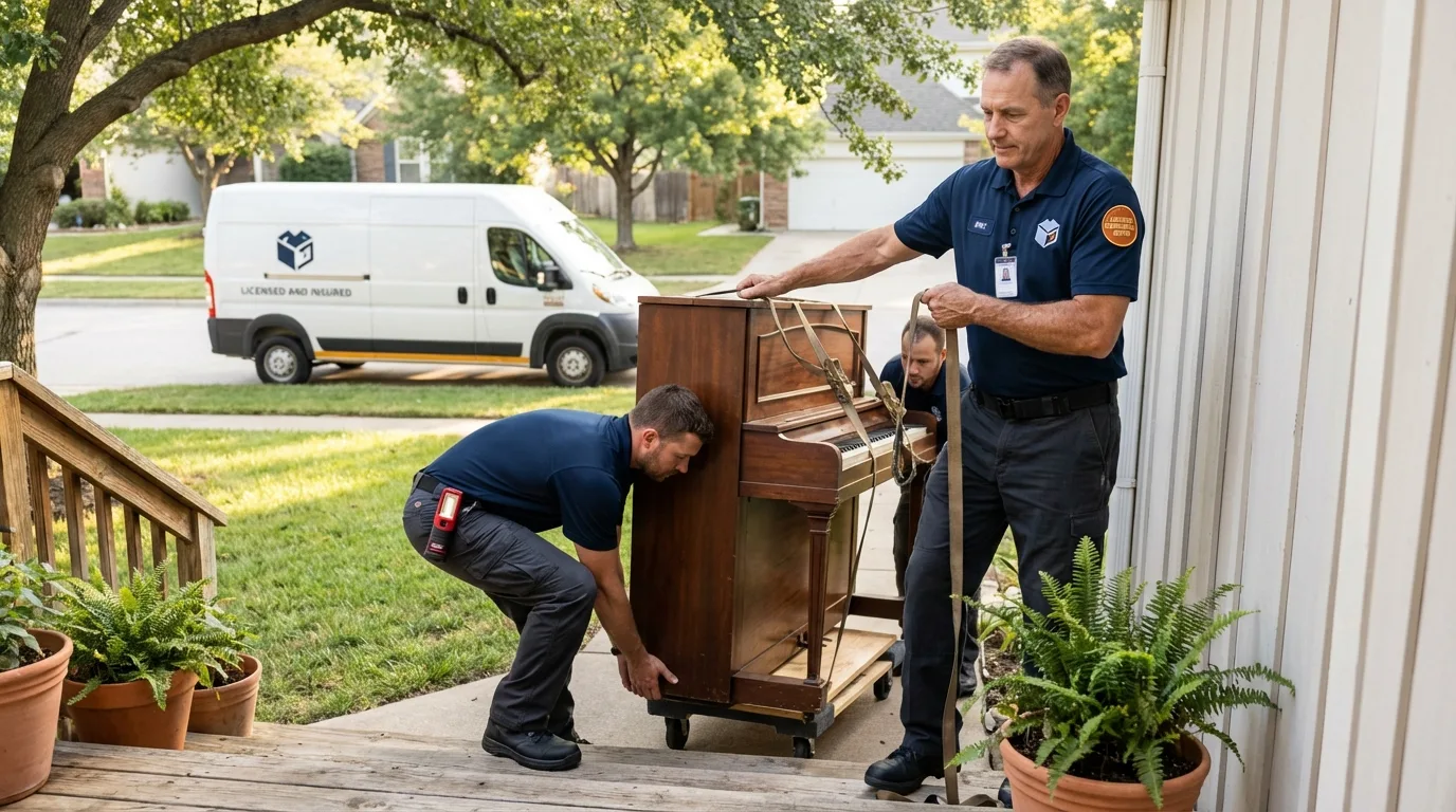 Licensed piano movers securing grand piano in Calumet, PA